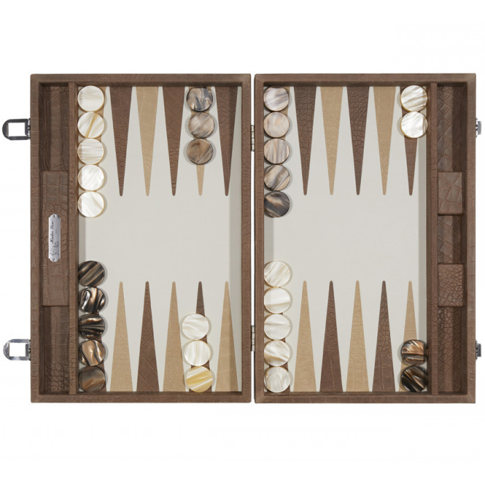 Exclusive backgammon set "Alain" made of leather, beige, large